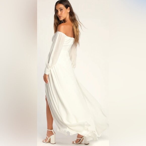 Lulus Feel the Romance White Off-the-Shoulder Maxi White Dress XL NWT - Picture 2 of 16